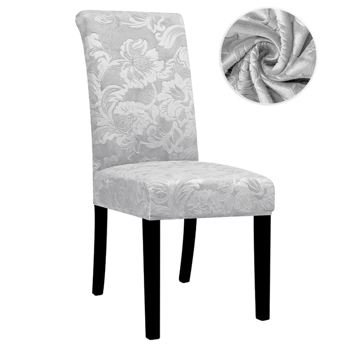 Housse de chaise en jacquard avec motifs feuilles Natalia de couleur gris clair