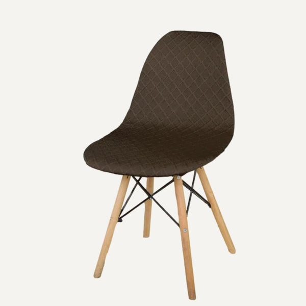 Housse de chaise scandinave en jacquard carreaux Lucia de couleur café