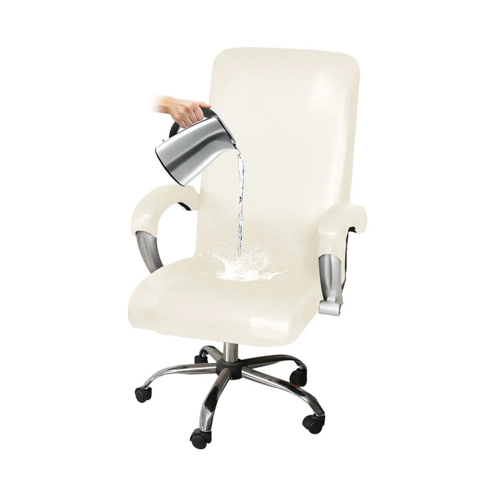Housse de chaise de bureau effet cuir imperméable Eliza de couleur blanc