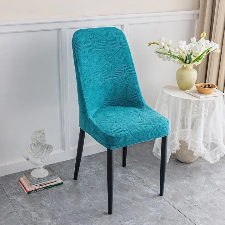 Housse de chaise ovale en Jacquard forme étoilée Lya de couleur belu turquoise