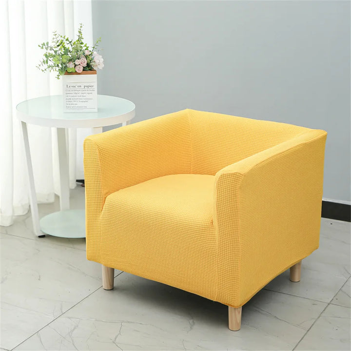 Housse de fauteuil carré en jacquard Armanda de couleur jaune