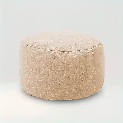 Housse de pouf rond en tissu Assia de couleur beige sur fond beige