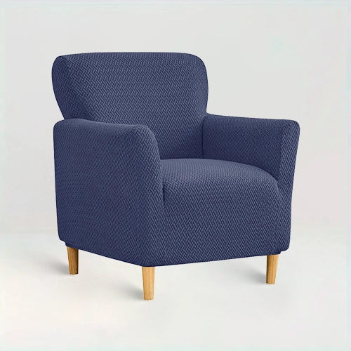 Housse de fauteuil club en jacquard effet tressé - Rosa de couleur bleu marine sur fond beige