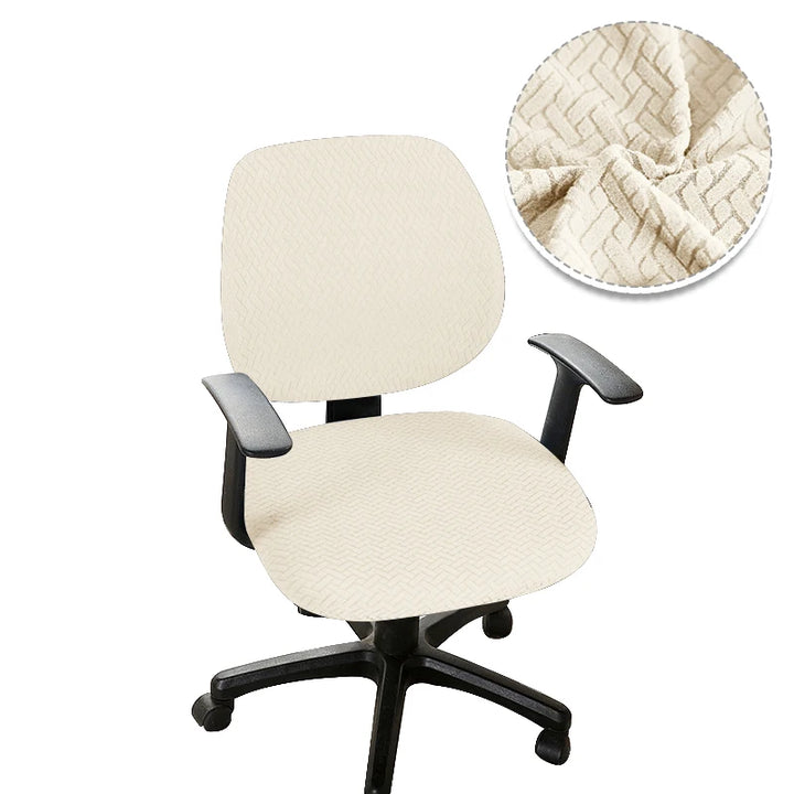 Housse de chaise de bureau en jacquard effet tressé Teresa de couleur crème