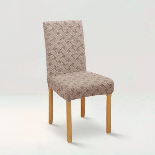 Housse de chaise en jacquard à carreaux - Virginia de couleur taupe sur fond beige