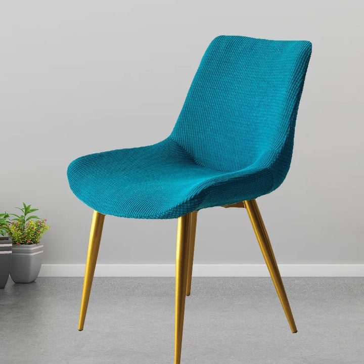 Housse de chaise ovale en jacquard Leony de couleur bleu turquoise