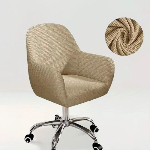 House de chaise de bureau arrondi en Jacquard Giulia de couleur beige sur fond beige