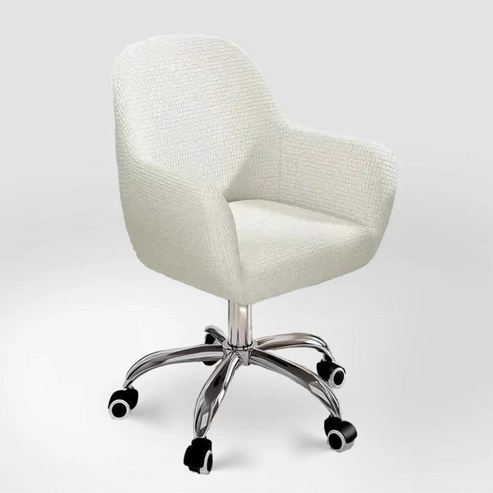 Housse de chaise de bureau arrondie en jacquard Giulia de couleur blanc