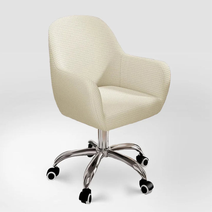 Housse de chaise de bureau arrondie en jacquard Giulia de couleur ivoire