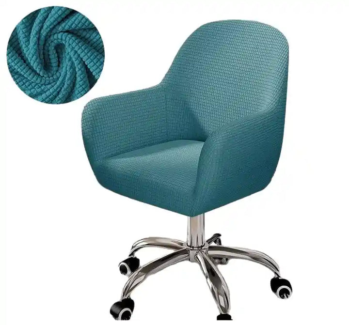 House de chaise de bureau arrondi en Jacquard Giulia de couleur bleu turquoise