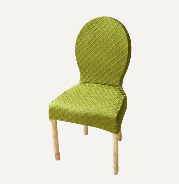 Housse de chaise à dossier ovale effet tricot Mariana de couleur vert pistache sur fond beige