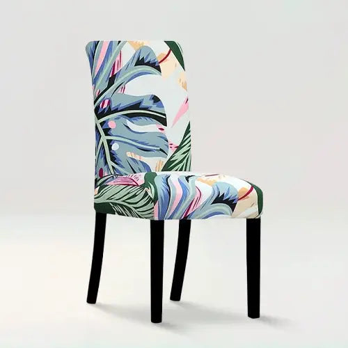 Housse de chaise  Victoria motifs fleurs colorées sur fond beige 