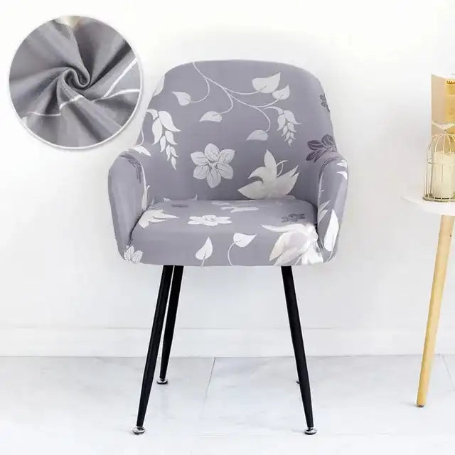 Housse de chaise avec accoudoirs à motifs Chloé motifs feuillages gris