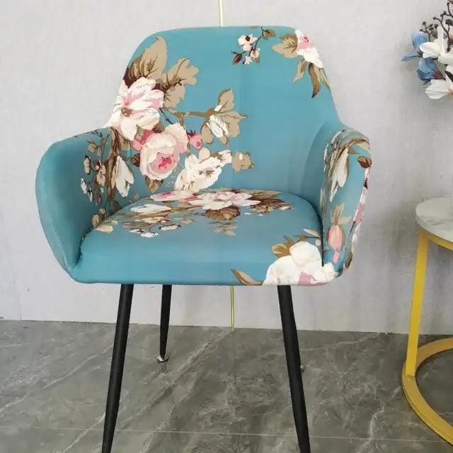 Housse de chaise avec accoudoirs à motifs Chloé motifs fleurs bleues