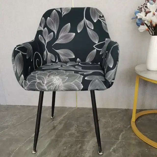 Housse de chaise avec accoudoirs à motifs Chloé motifs fleurs grises