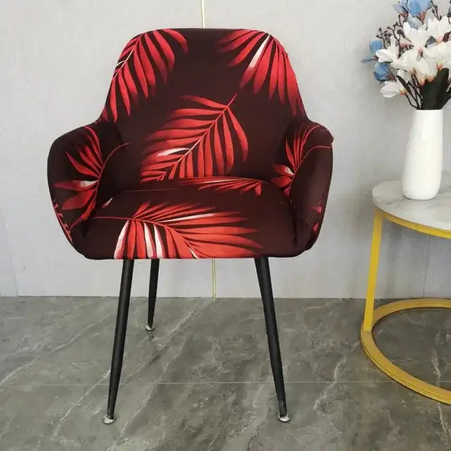 Housse de chaise avec accoudoirs à motifs Chloé motifs fleurs rouges