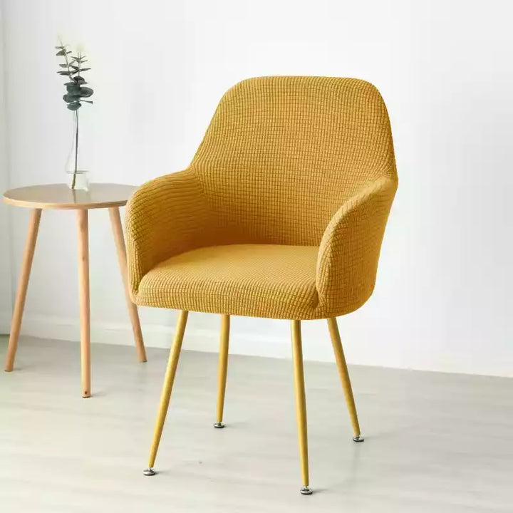 Housse de chaise avec accoudoirs en jacquard Emma de couleur jaune