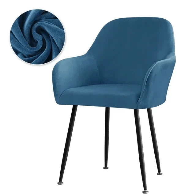 Housse de chaise avec accoudoirs en velours Carla bleu