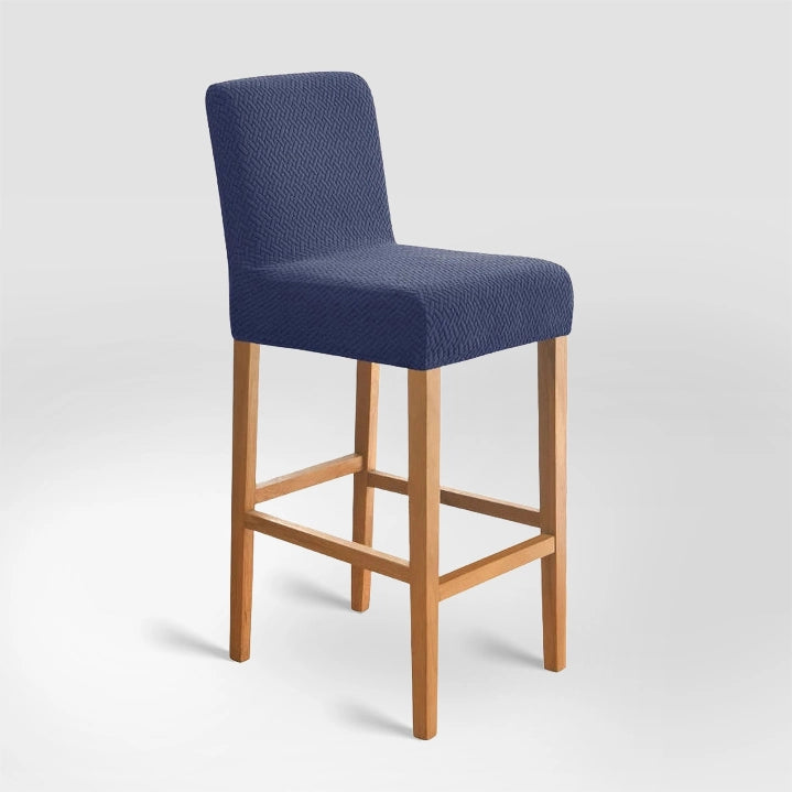 Housse de chaise de bar en jacquard effet tressé Coralie de couleur bleu marine