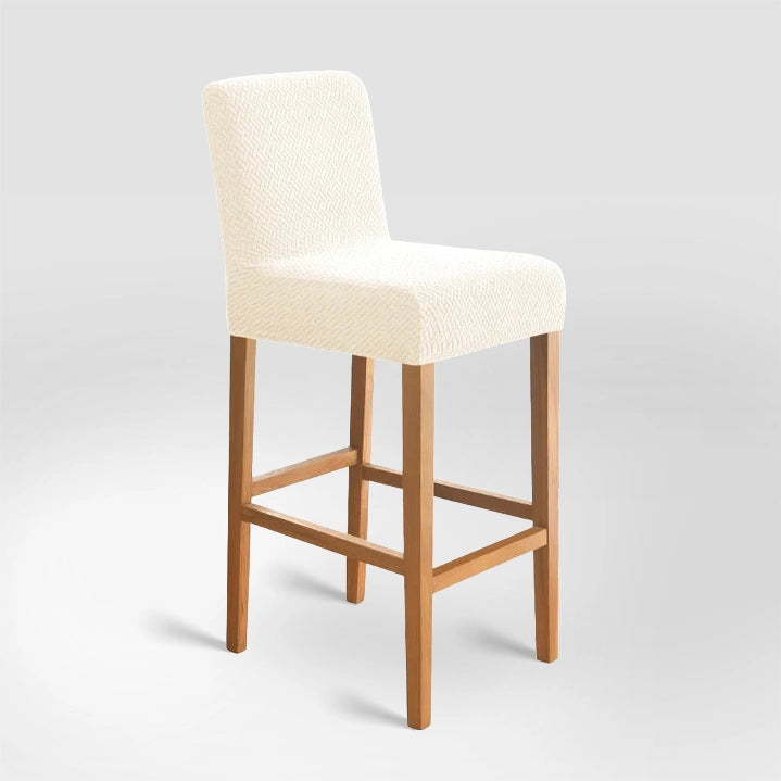 Housse de chaise de bar en jacquard effet tressé Coralie de couleur crème