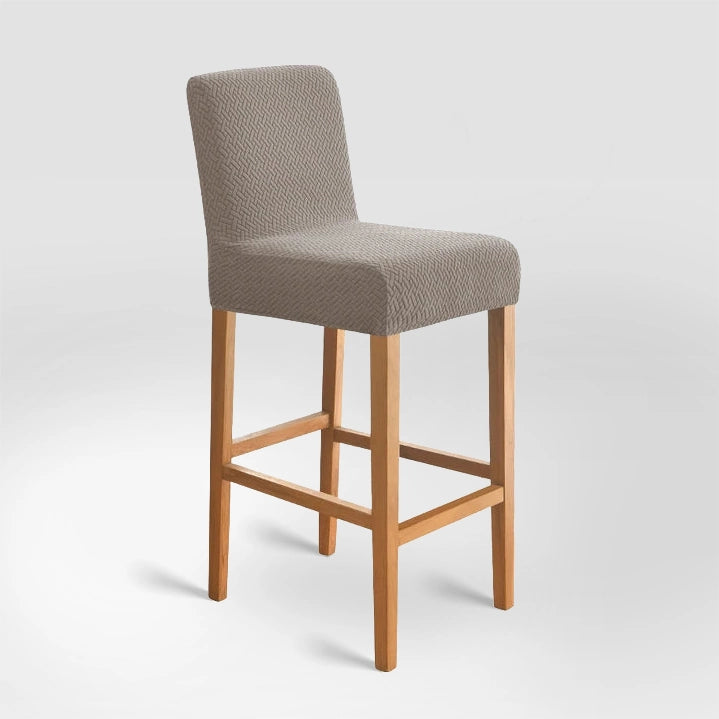 Housse de chaise de bar en jacquard effet tressé Coralie de couleur taupe