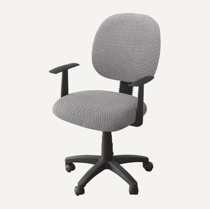 Housse de chaise de bureau en jacquard effet tressé Teresa de couleur gris clair sur fond beige