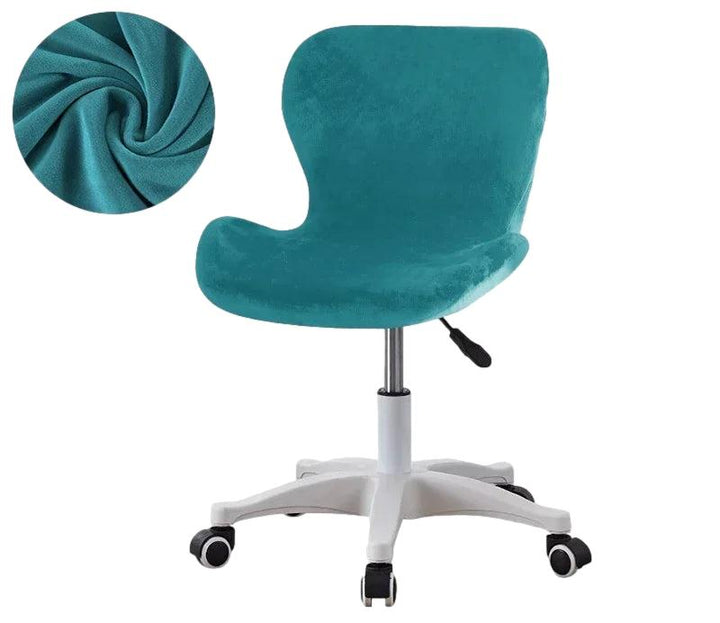 Housse de chaise de bureau incurvée en velours Flavia de couleur bleu canard