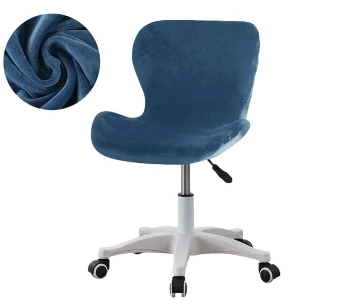 Housse de chaise de bureau incurvée en velours Flavia de couleur bleu