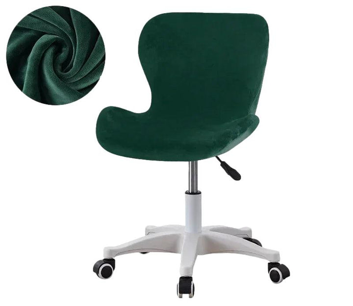 Housse de chaise de bureau incurvée en velours Flavia de couleur vert