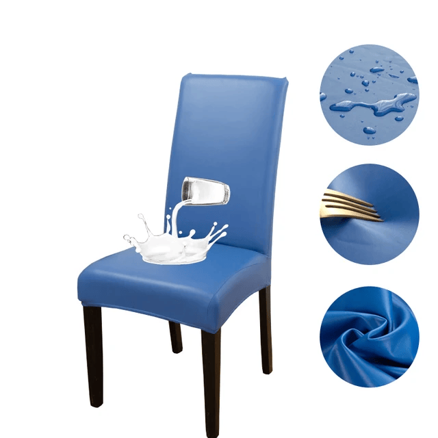 Housse de chaise effet cuir imperméable Emy de couleur bleu