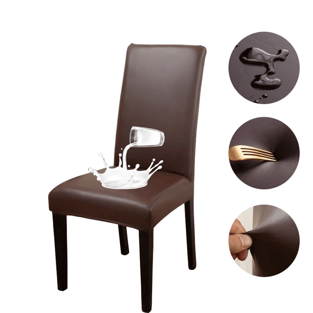 Housse de chaise effet cuir imperméable Emy de couleur noir café