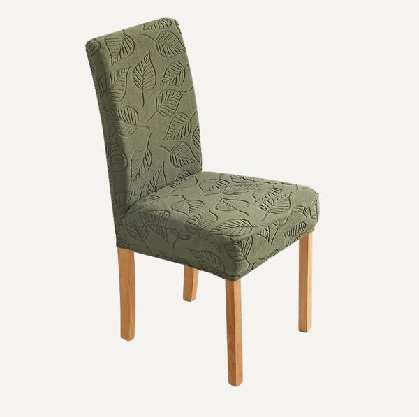 Housse de chaise en jacquard motifs feuillages Martina de couleur vert