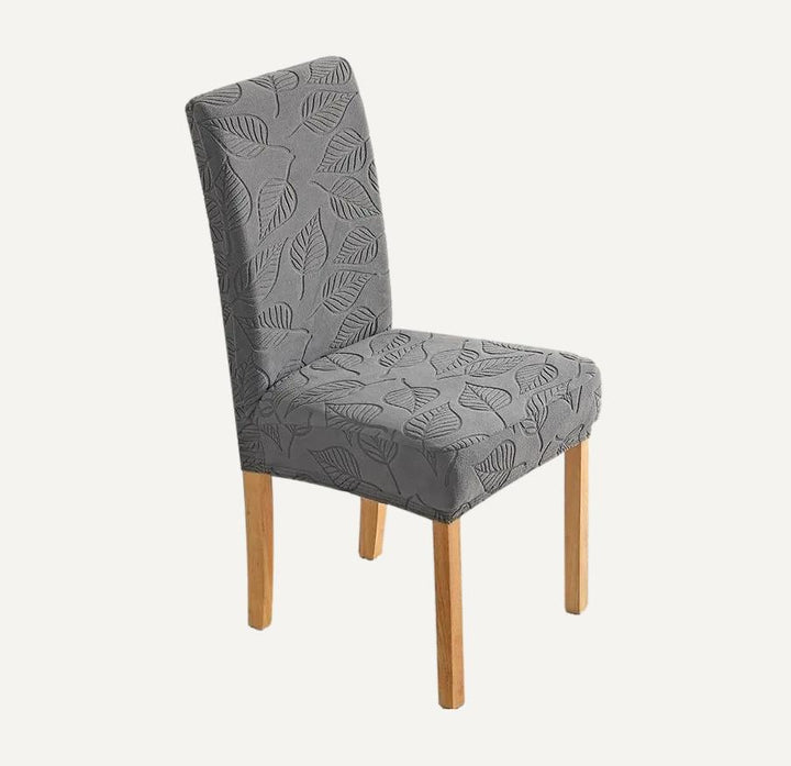 Housse de chaise en jacquard motifs feuillages Martina de couleur gris foncé