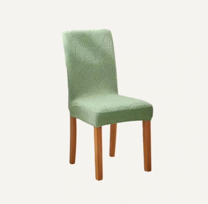 Housse de chaise en jacquard motifs feuillages Martina de couleur vert