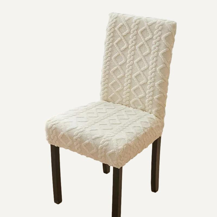 Housse de chaise en tissu épais Cassy de couleur beige sur fond beige