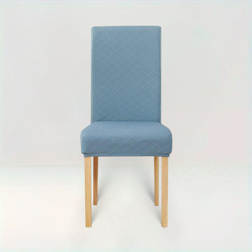 Housse de chaise effet tricot - Ludivine de couleur Bleu sur fond beige