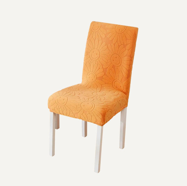 Housse de chaise en velours effet tournesol Regina de couleur orange avec fond beige