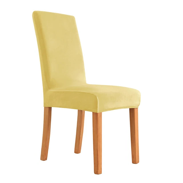 Housse de chaise en velours - Mira de couleur jaune clair sur fond beige