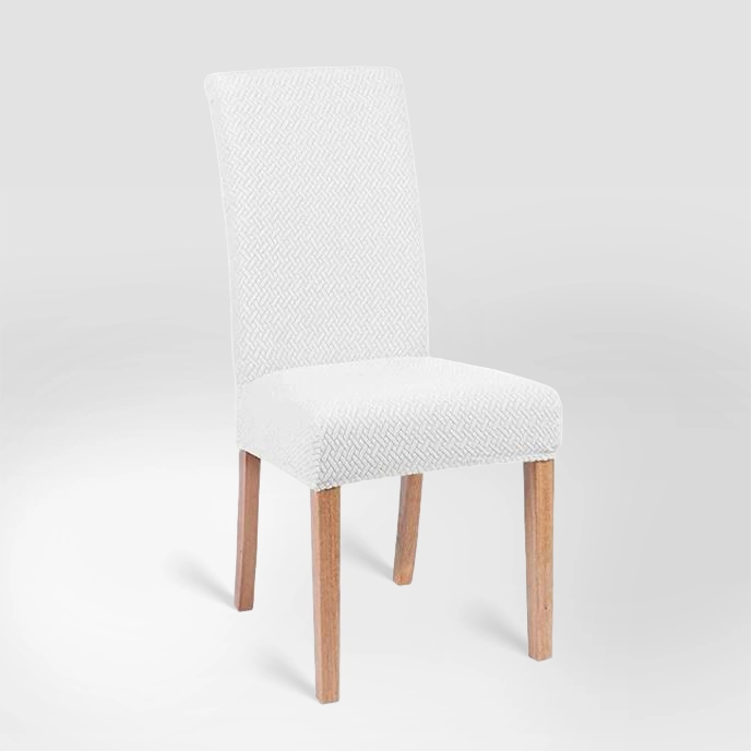 Housse de chaise en jacquard effet tressé Mélanie de couleur blanc