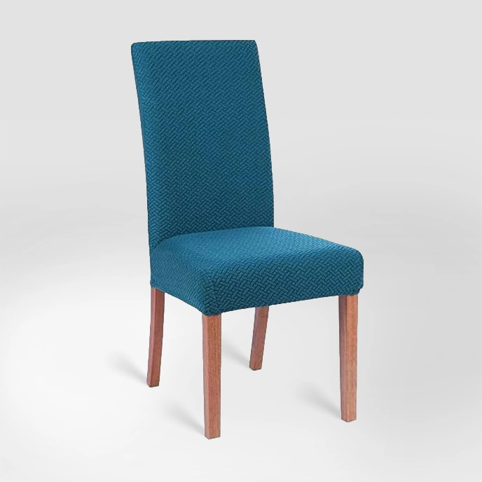 Housse de chaise en jacquard effet tressé Mélanie de couleur bleu turquoise