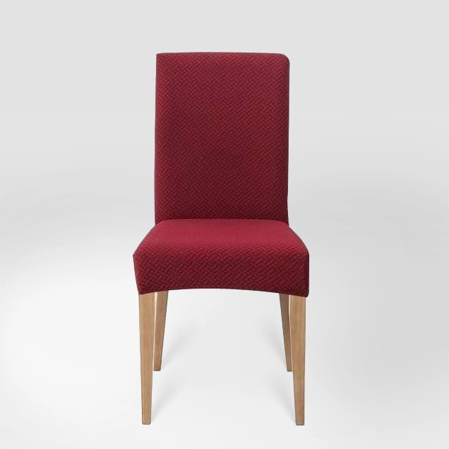 Housse de chaise en jacquard effet tressé Mélanie de couleur bordeaux