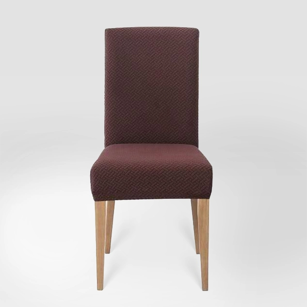 Housse de chaise en jacquard effet tressé Mélanie de couleur café