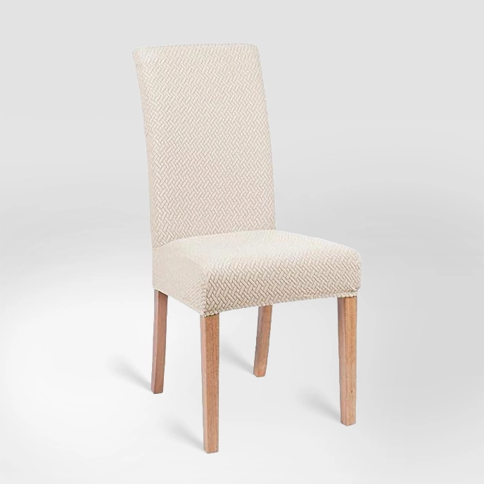 Housse de chaise en jacquard effet tressé Mélanie de couleur crème