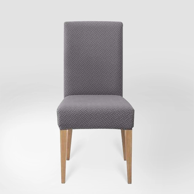 Housse de chaise en jacquard effet tressé Mélanie de couleur gris clair