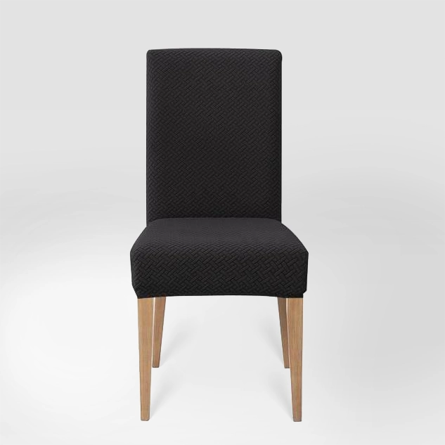 Housse de chaise en jacquard effet tressé Mélanie de couleur noir