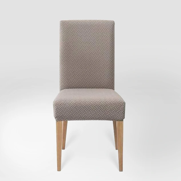 Housse de chaise en jacquard effet tressé Mélanie de couleur taupe