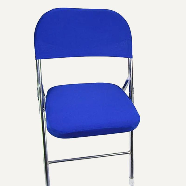Housse de chaise pliable en tissu Emilie de couleur bleu sur fond beige