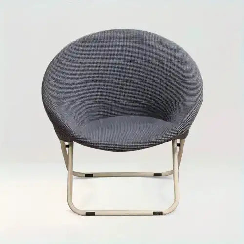 Housse de chaise ronde en jacquard  Amélia de couleur gris sur fond beige