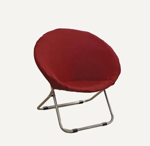 Housse de chaise ronde en tissu lisse Éléna de couleur bordeaux sur fond beige