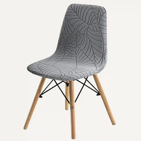 Housse de chaise scandinave en jacquard nervuré Justina de couleur gris clair sur fond beige